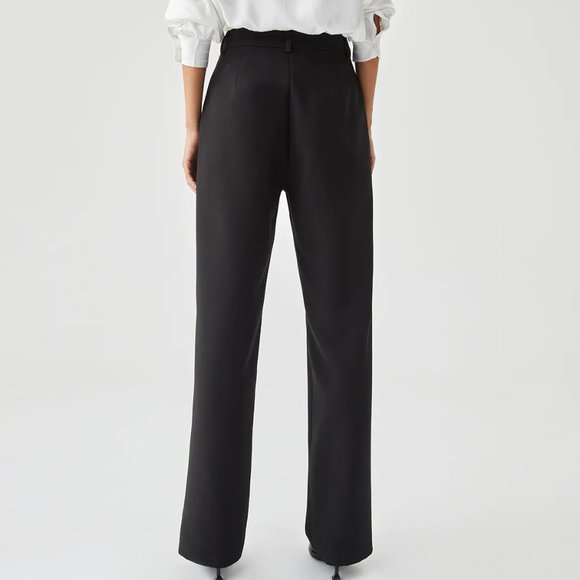 NWT Commense black Straight Leg Pleated Cropped Pants large - Picture 2 of 4